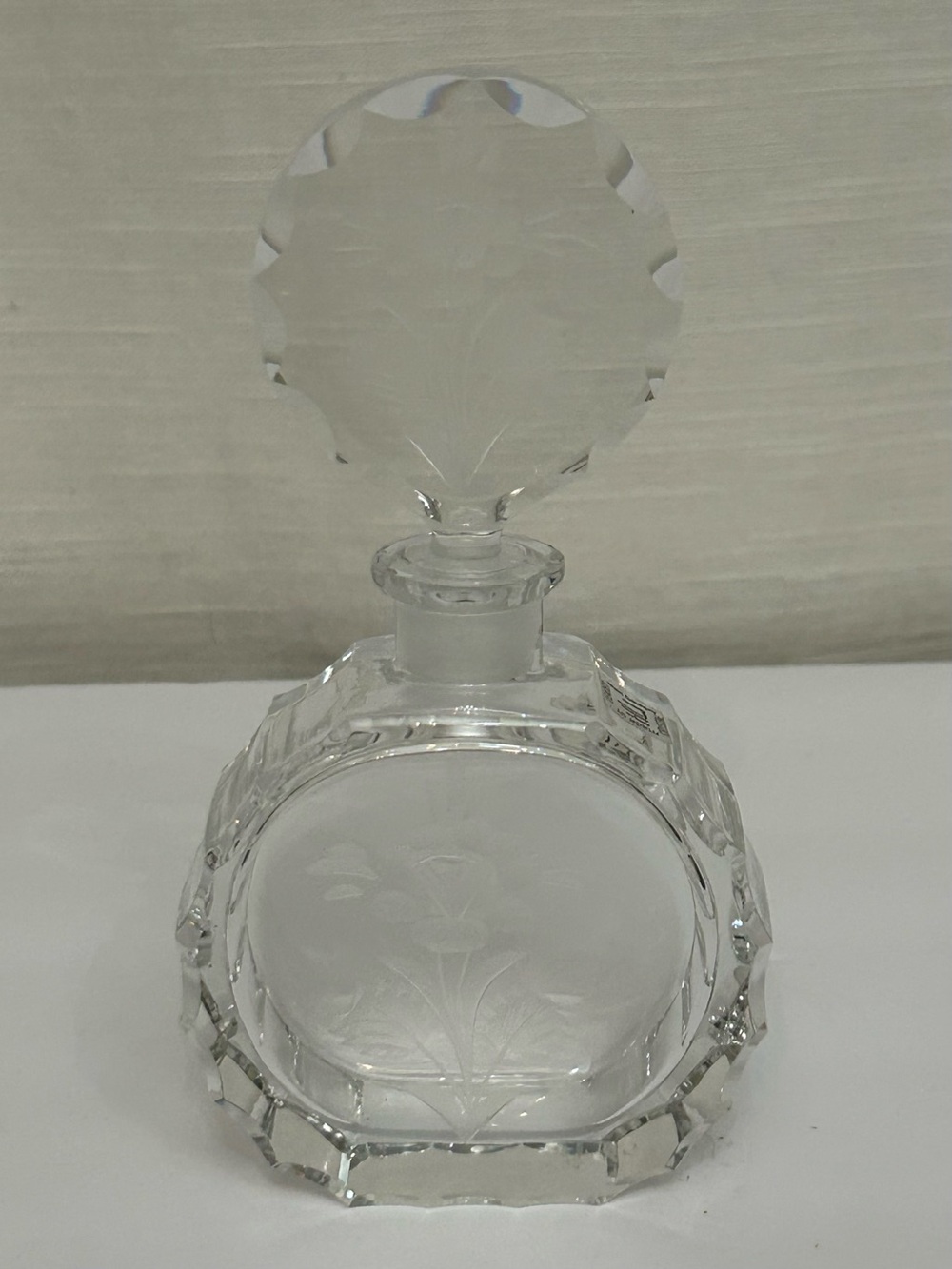 Vintage Irice Floral Cut Crystal Perfume Bottle - Clear Glass‎